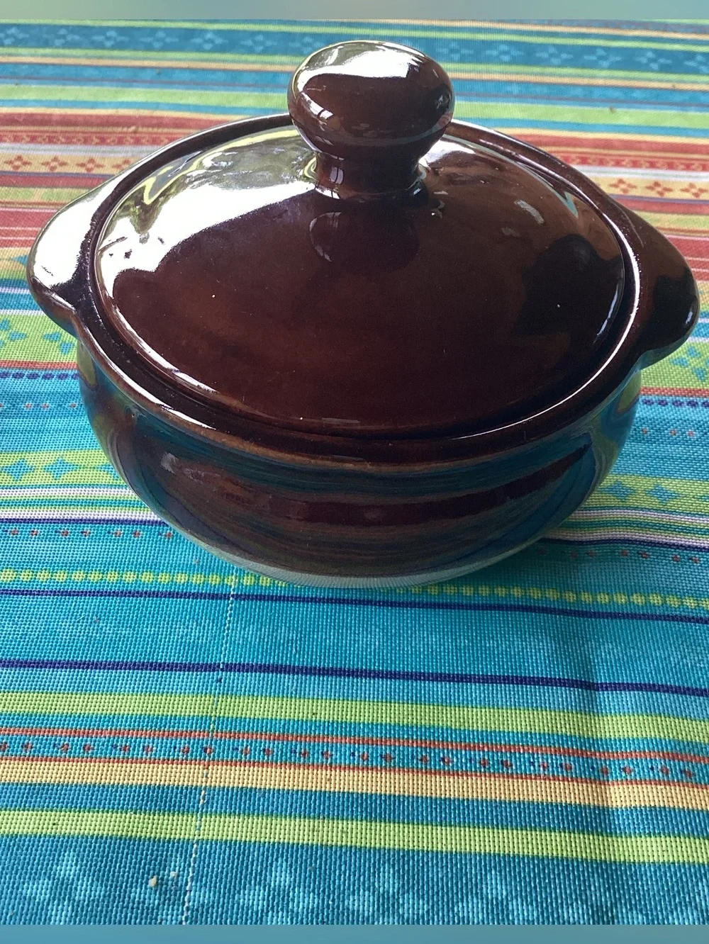 Brown Drip Glaze Bean Pot with Lid - 8 ounces